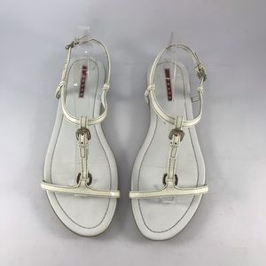 Prada Sport Patent leather T-strap white sandals